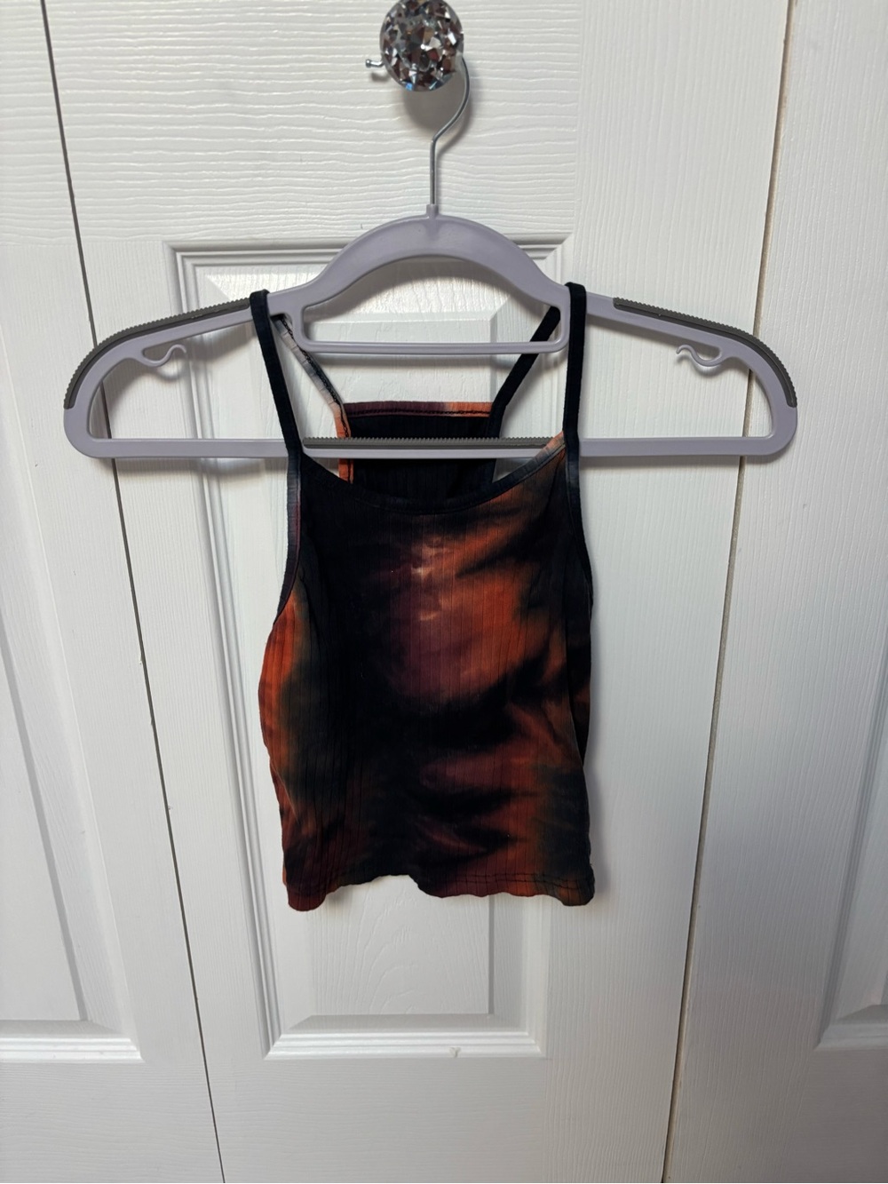 Tie-Dye Ribbed Tank Top - Black & Orange